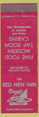 Matchbook Cover - Red Hen Inn Whitewater WI low phone #