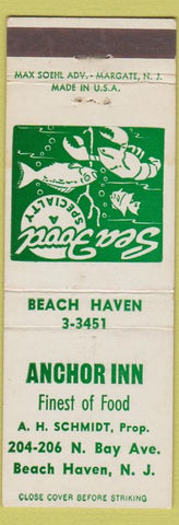 Matchbook Cover - Anchor Inn Beach Haven NJ seafood