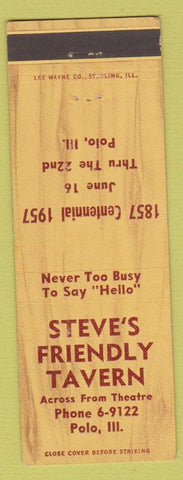 Matchbook Cover - Steve's Friendly Tavern Polo IL 1957
