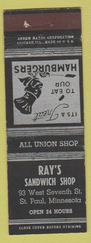 Matchbook Cover - Ray's Sandwich Shop hamburgers St Paul MN ARROW