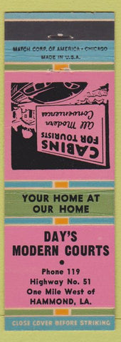 Matchbook Cover - Day's Modern Court Hammond LA low phone #