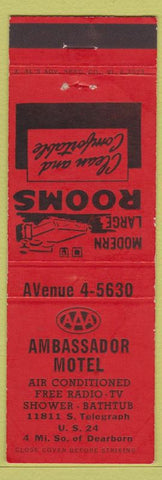 Matchbook Cover - Ambassador Motel Dearborn MI? AAA