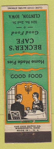 Matchbook Cover - Becker's Cafe Clinton IA