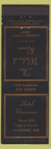 Matchbook Cover - Hotel Vincennes IN low phone #