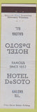 Matchbook Cover - Hotel DeSoto Galena IL WEAR