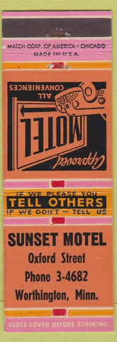 Matchbook Cover - Sunset Motel Worthington MN