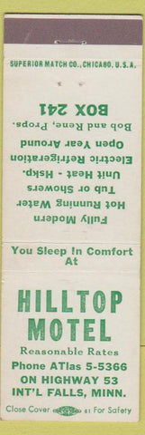 Matchbook Cover - Hilltop Motel International Falls MN