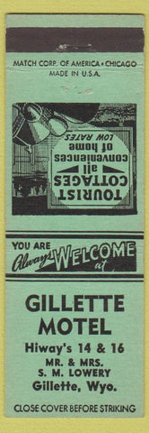 Matchbook Cover - Gillette Motel Gillette WY