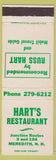 Matchbook Cover - Hart's restaurant Meredith NH Russ Hart