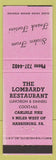 Matchbook Cover - Lombardy Restaurant Harrisburg PA