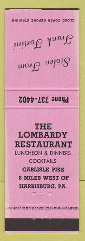 Matchbook Cover - Lombardy Restaurant Harrisburg PA