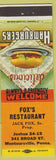 Matchbook Cover - Fox's Restaurant Montoursville PA Jack Fox