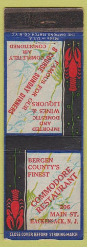 Matchbook Cover - Commodore Restaurant Hackensack NJ lobster Bergen County