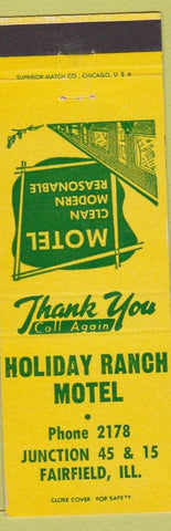 Matchbook Cover - Holiday Ranch Motel Fairfield IL low phone #