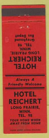 Matchbook Cover - Hotel Reichert Long Prairie MN low phone # Greyhound bus