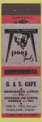 Matchbook Cover - G and S Cafe Oakland CA