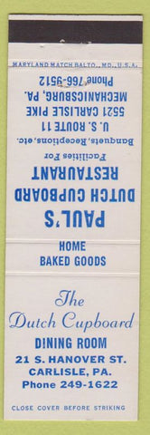 Matchbook Cover - Paul's Dutch Cupboard Carlisle PA Mechanicsburg