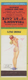 Matchbook Cover - Trianon's 2 Street Cafe Juniata CA? Italian Carl Grieco pinup