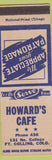 Matchbook Cover - Howard's Cafe Fort Collins Colorado low phone #