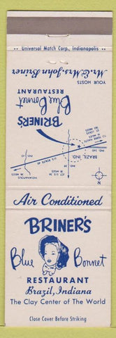 Matchbook Cover - Briner's Blue Bonnet Restaurant Brazil IN girlie