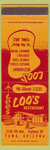 Matchbook Cover - Loo's Restaurant Yuma AZ