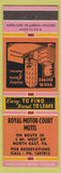 Matchbook Cover - Royal Motor Court Motel North East PA