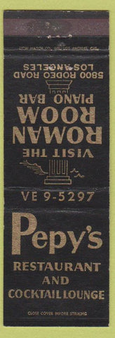 Matchbook Cover - Pepy's Restaurant Los Angeles CA Roman Room