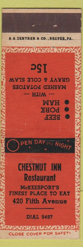 Matchbook Cover - Chestnut Restaurant McKeesport PA red