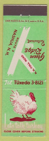 Matchbook Cover - Green Ridge Restaurant Nashua NH Turkey WEAR