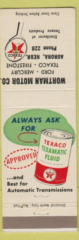 Matchbook Cover - Wortmon Ford Mercury Texaco Aurora NE low phone #
