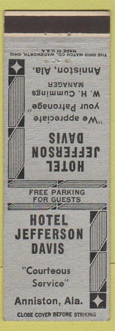 Matchbook Cover - Hotel Jefferson Davis Anniston AL WH Cummings