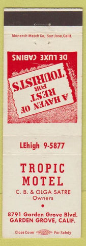 Matchbook Cover - Tropic Motel Garden Grove CA Olga Satre