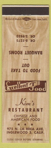 Matchbook Cover - Kim's Restaurant Chinese Inglewood CA