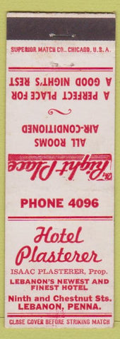 Matchbook Cover - Hotel Plasterer Lebanon PA Isaac Plasterer