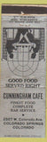 Matchbook Cover - Cunningham Cafe Colorado Springs Colorado