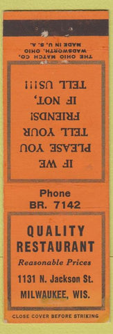 Matchbook Cover - Quality Restaurant Milwaukee WI WEAR
