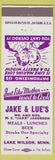 Matchbook Cover - Jake and Lue's Lake Wilson MN Jake Jacobson
