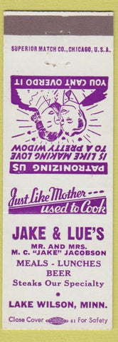Matchbook Cover - Jake and Lue's Lake Wilson MN Jake Jacobson