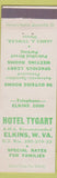 Matchbook Cover - Hotel Tygart Elkins WV James Towler