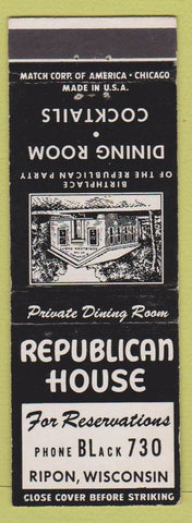 Matchbook Cover - Republican House Ripon WI low phone #