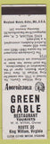 Matchbook Cover - Green Gable Restaurant King William VA Perkins Americana
