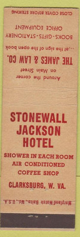 Matchbook Cover - Stonewall Jackson Hotel Clarksburg WV James and Law books