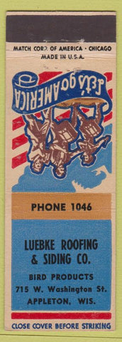 Matchbook Cover - Luebke Roofing Siding Appleton WI low phone #