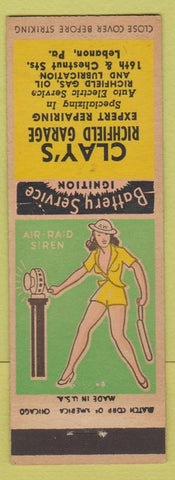 Matchbook Cover - Clay's Richfield oil gas Lebanon PA pinup