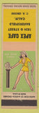 Matchbook Cover - Apex Cafe Bakersfield CA pinup