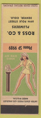 Matchbook Cover - Ross and Co Plumbers Denver Colorado pinup