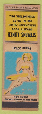 Matchbook Cover - Stevens Lunch Wilmington DE girlie cartoon back pinup