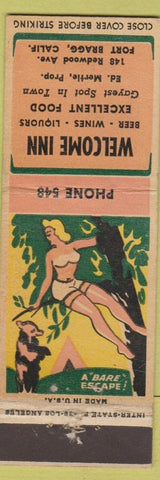Matchbook Cover - Welcome Inn Fort Bragg CA Ed Mertle low phone pinup