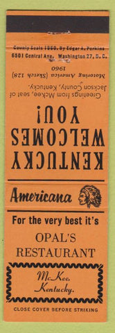 Matchbook Cover - Opal's Restaurant McKee KY Perkins Americana
