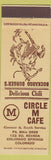 Matchbook Cover - Circle M Cafe Colorado Springs Colorado hamburgers cowboy